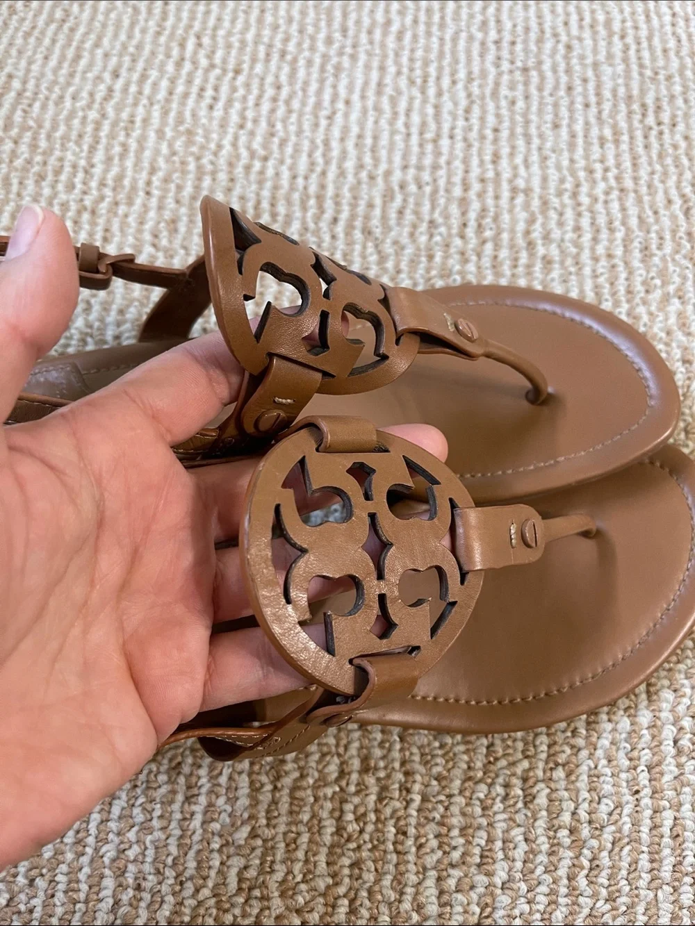 Tory Burch Brown Leather Miller Thong Slingback Sandals